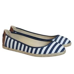 NIB Nine West Flat Espadrilles Round Toe Navy White Striped - 8